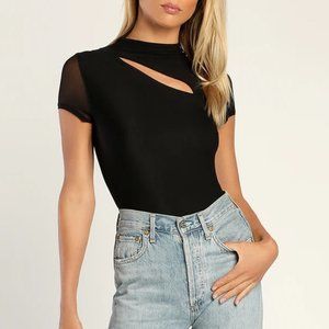 Lulus | Cutout the Competition Black Mesh Cutout Short Sleeve Bodysuit